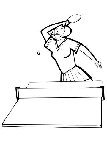 Woman Playes Table Tennis Coloring Page